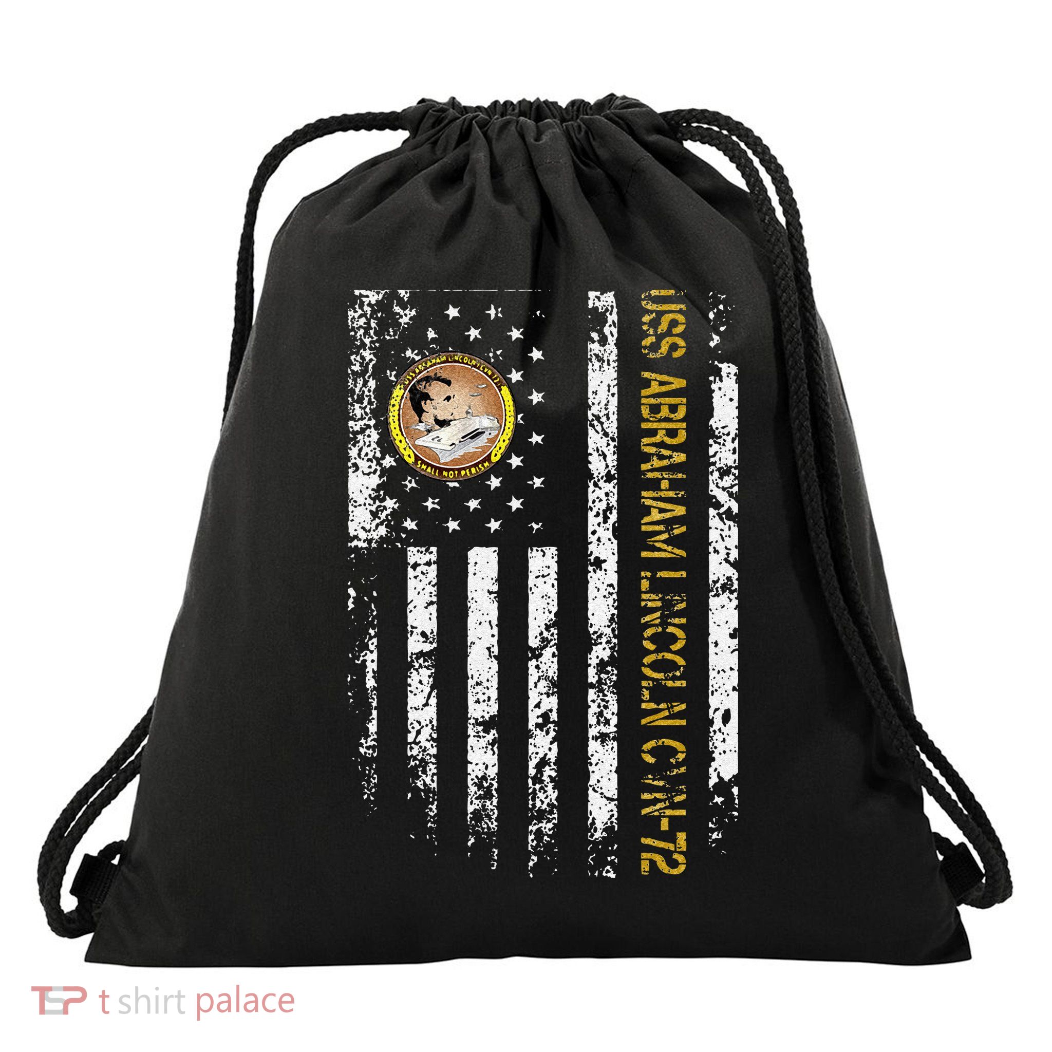 USS Abraham Lincoln CVN 72 Aircraft Carrier Veteran Flag Drawstring Bag