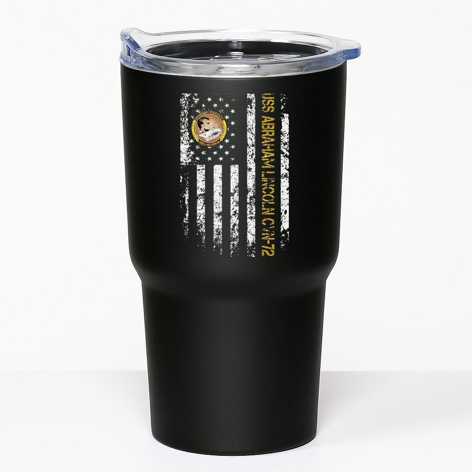 USS Abraham Lincoln CVN 72 Aircraft Carrier Veteran Flag Tumbler