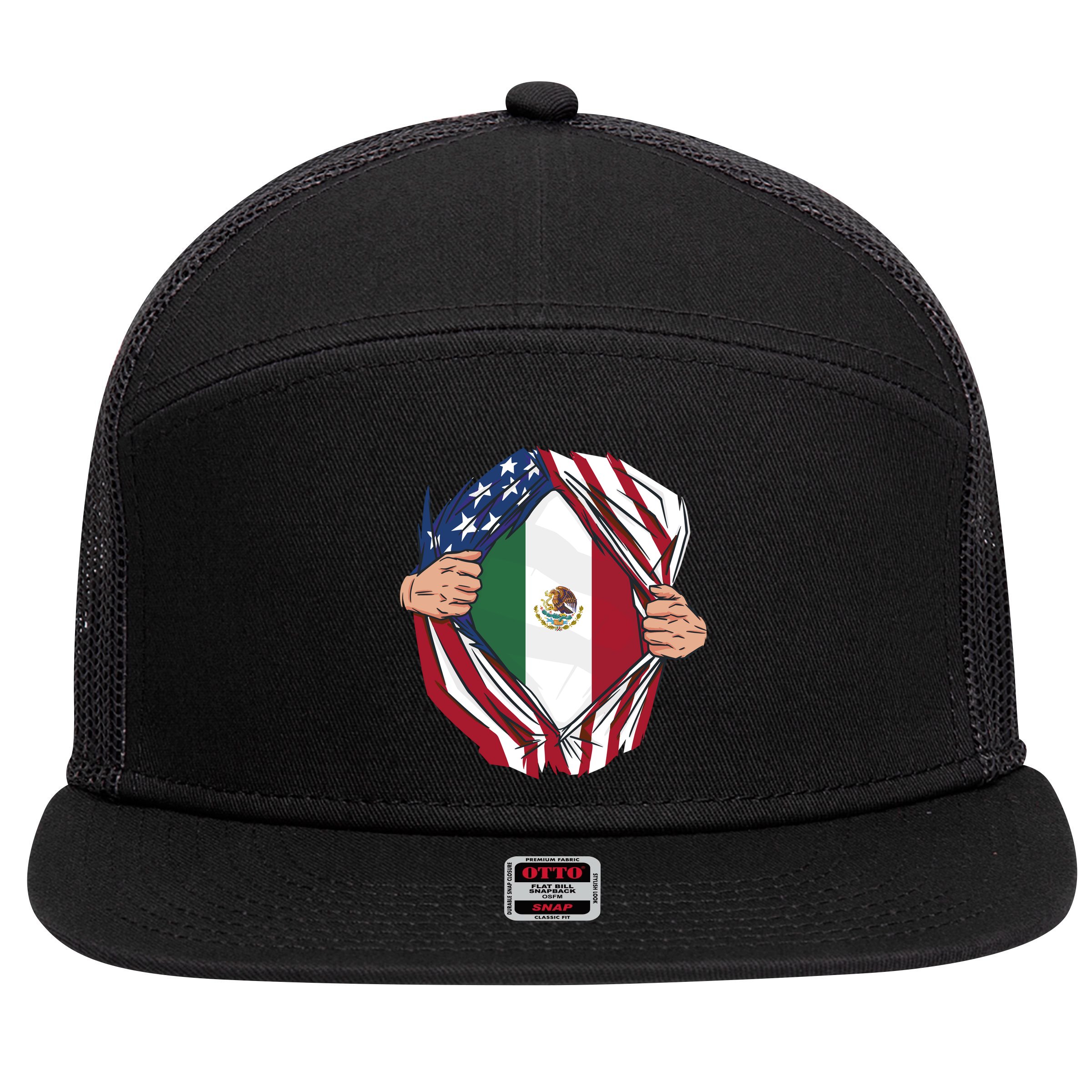 USA And Mexico Flag 7 Panel Mesh Trucker Snapback Hat