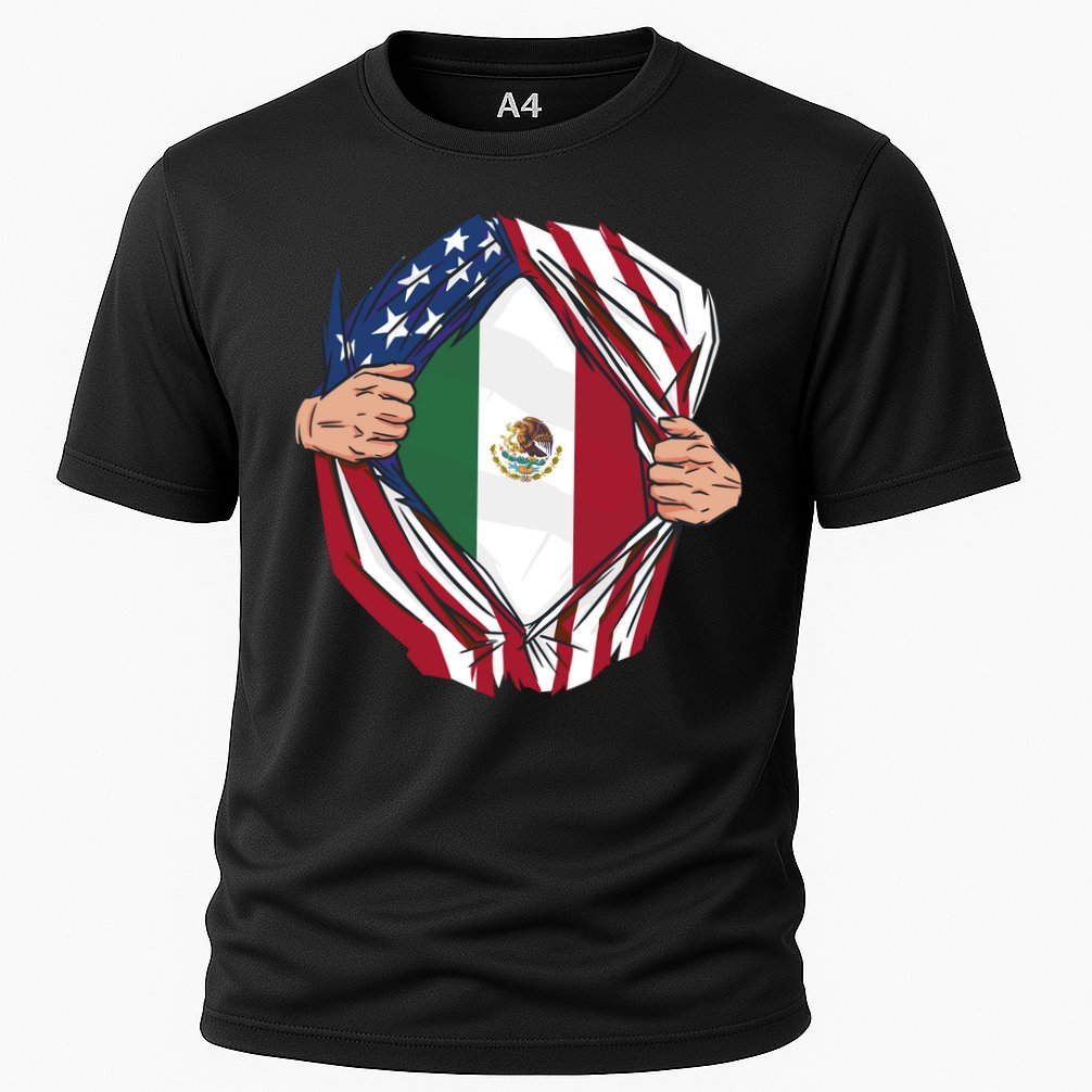 USA And Mexico Flag Cooling Performance Crew T-Shirt