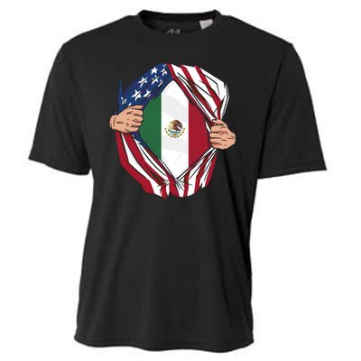 USA And Mexico Flag Cooling Performance Crew T-Shirt