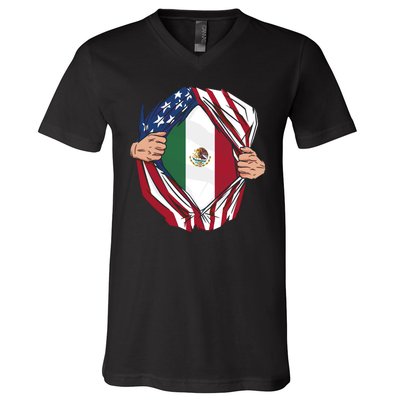 USA And Mexico Flag V-Neck T-Shirt