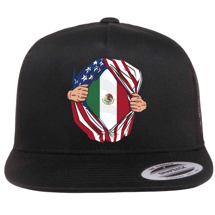 USA And Mexico Flag Flat Bill Trucker Hat