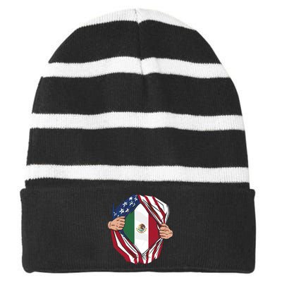 USA And Mexico Flag Striped Beanie with Solid Band