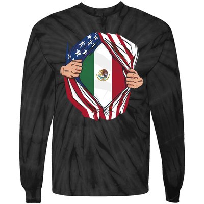 USA And Mexico Flag Tie-Dye Long Sleeve Shirt