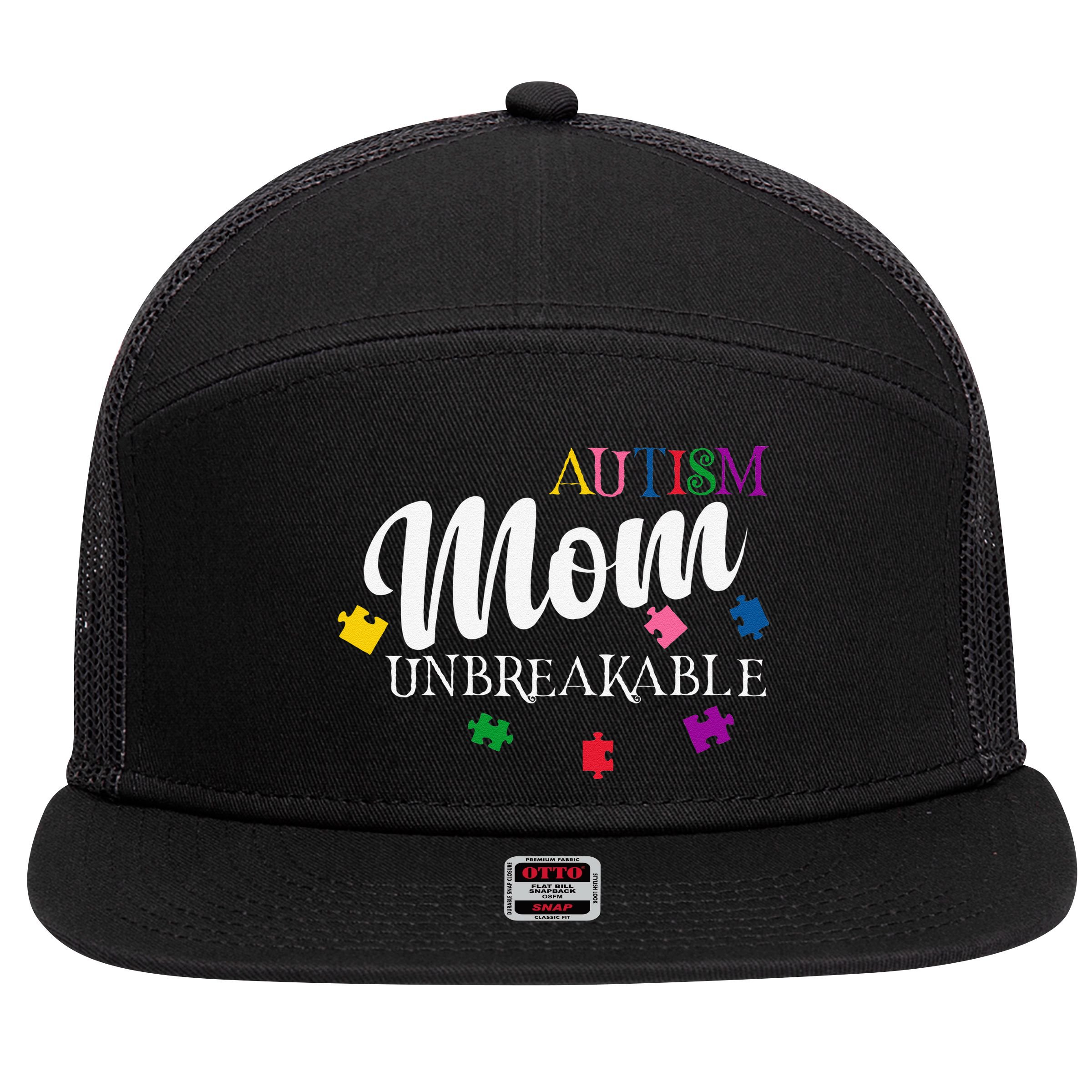 Unbreakable Autism Mom 7 Panel Mesh Trucker Snapback Hat