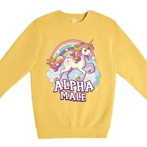 Unicorn Alpha Male Funny Sarcastic Ironic Gift Premium Crewneck Sweatshirt