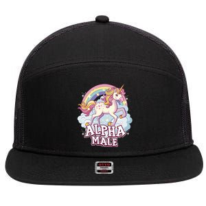 Unicorn Alpha Male Funny Sarcastic Ironic Gift 7 Panel Mesh Trucker Snapback Hat