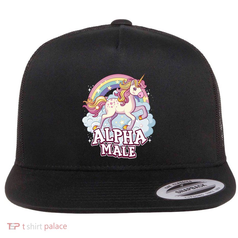 Unicorn Alpha Male Funny Sarcastic Ironic Gift Flat Bill Trucker Hat