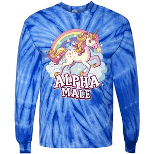 Unicorn Alpha Male Funny Sarcastic Ironic Gift Tie-Dye Long Sleeve Shirt