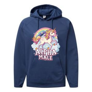 Unicorn Alpha Male Funny Sarcastic Ironic Gift Performance Fleece Hoodie