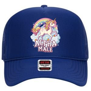 Unicorn Alpha Male Funny Sarcastic Ironic Gift High Crown Mesh Back Trucker Hat