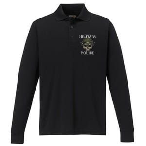 Us American Military Police Corps Skeleton Memorial July 4th Great Gift Performance Long Sleeve Polo