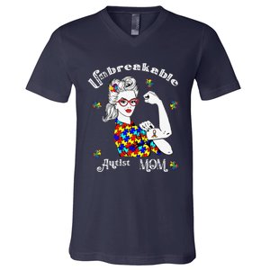 Unbreakable Autist Mom Autistic Autism Awareness Day V-Neck T-Shirt