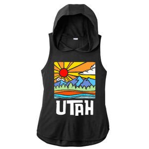 Utah Artistic Nature & Mountains Ladies PosiCharge Tri-Blend Wicking Draft Hoodie Tank