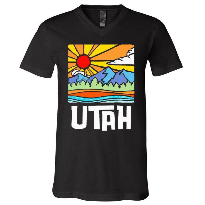 Utah Artistic Nature & Mountains V-Neck T-Shirt