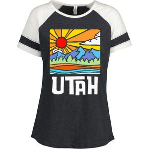 Utah Artistic Nature & Mountains Enza Ladies Jersey Colorblock Tee