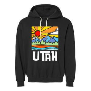 Utah Artistic Nature & Mountains Garment-Dyed Fleece Hoodie