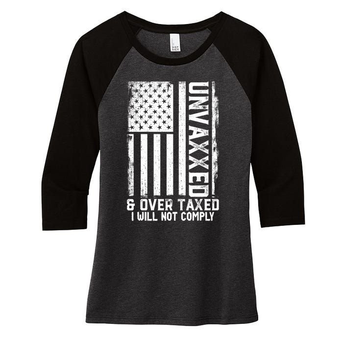 Unvaxxed And Overtaxed Women's Tri-Blend 3/4-Sleeve Raglan Shirt