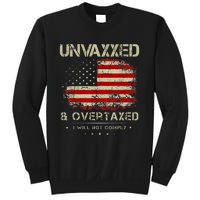 Unvaxxed And Overtaxed Vintage Distressed Usa Flag Sweatshirt