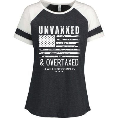 Unvaxxed And Overtaxed Enza Ladies Jersey Colorblock Tee