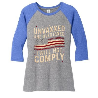 Unvaxxed And Overtaxed Vintage Women's Tri-Blend 3/4-Sleeve Raglan Shirt