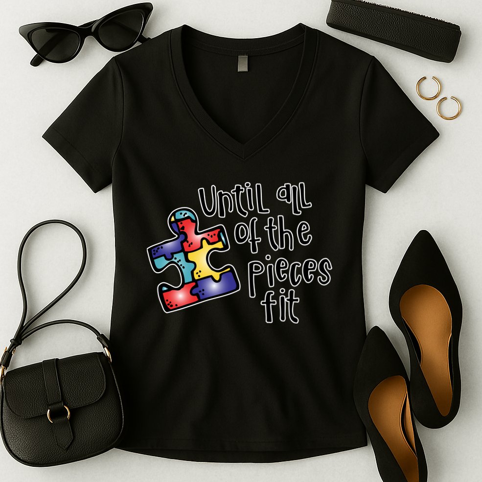 Until All Of The Pieces Fit Autism Puzzle Women's V-Neck T-Shirt