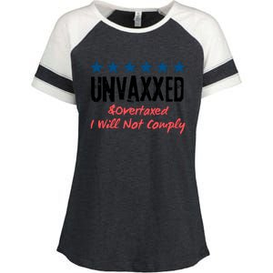 Unvaxxed And Overtaxed I Will Not Comply Enza Ladies Jersey Colorblock Tee