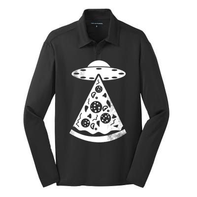 UFO Alien Pizza Silk Touch Performance Long Sleeve Polo