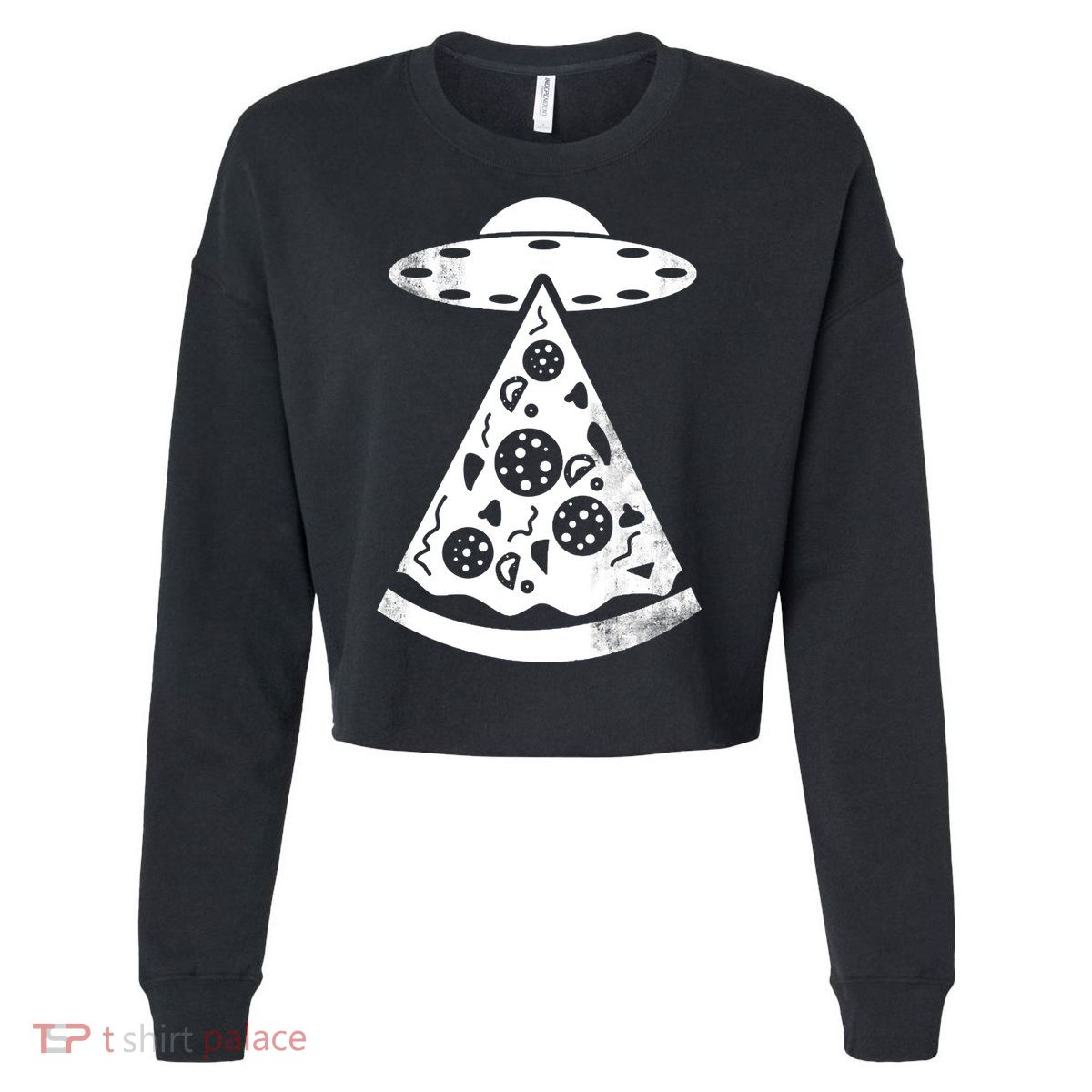 UFO Alien Pizza Cropped Pullover Crew