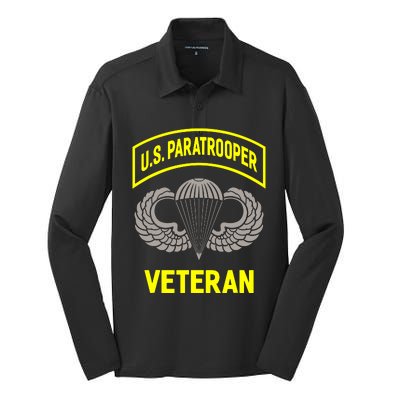 U.S Airborne Paratroopers Veteran Vintage Silk Touch Performance Long Sleeve Polo