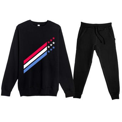 Usa American Patriotic Red White Blue Stars & Stripes Sports Premium Crewneck Sweatsuit Set