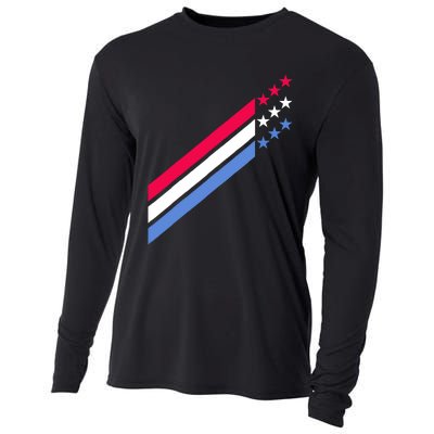 Usa American Patriotic Red White Blue Stars & Stripes Sports Cooling Performance Long Sleeve Crew