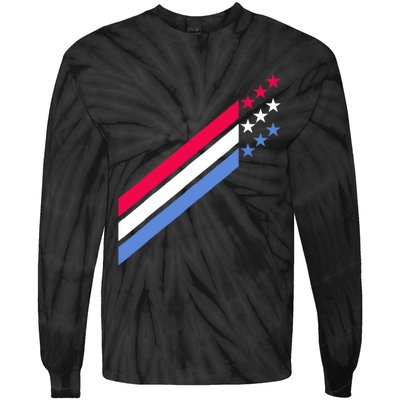 Usa American Patriotic Red White Blue Stars & Stripes Sports Tie-Dye Long Sleeve Shirt