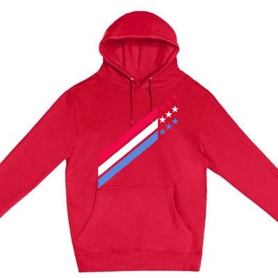 Usa American Patriotic Red White Blue Stars & Stripes Sports Premium Pullover Hoodie