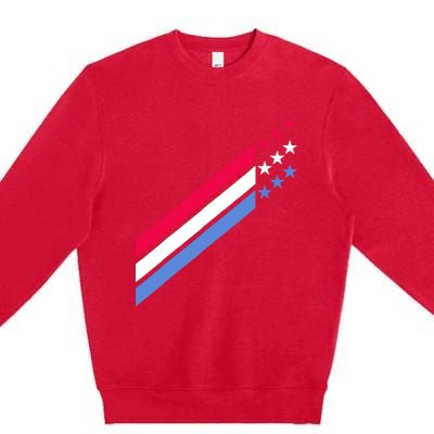 Usa American Patriotic Red White Blue Stars & Stripes Sports Premium Crewneck Sweatshirt