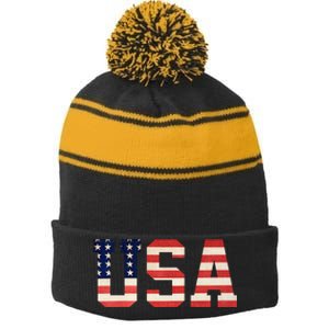 Usa American Pride Festive Stripe Pom Pom Beanie