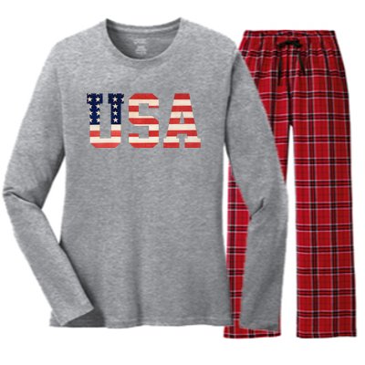 Usa American Pride Festive Women's Long Sleeve Flannel Pajama Set 