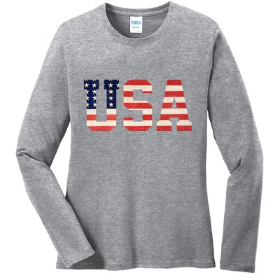 Usa American Pride Festive Ladies Long Sleeve Shirt
