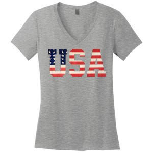 Usa American Pride Festive Women's V-Neck T-Shirt