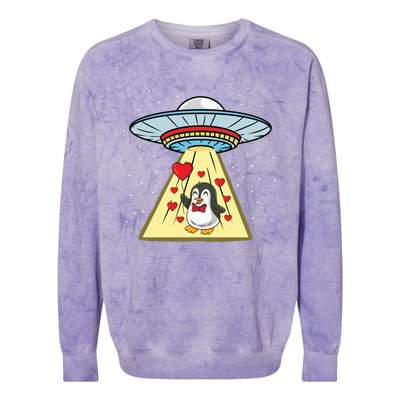 Ufo Abduction Penguin Valentines Day Cute Gift Colorblast Crewneck Sweatshirt