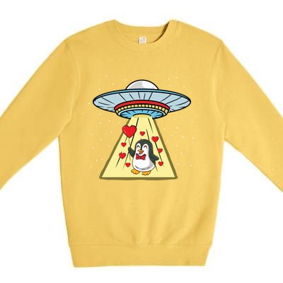 Ufo Abduction Penguin Valentines Day Cute Gift Premium Crewneck Sweatshirt