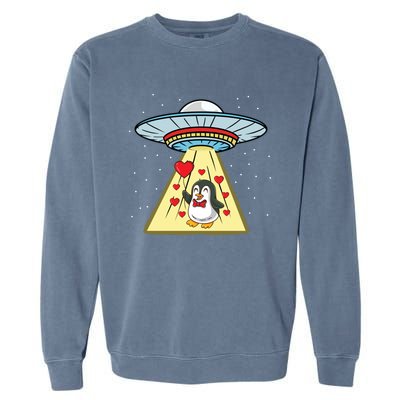 Ufo Abduction Penguin Valentines Day Cute Gift Garment-Dyed Sweatshirt