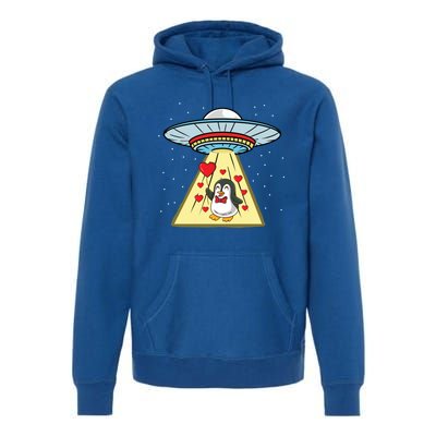 Ufo Abduction Penguin Valentines Day Cute Gift Premium Hoodie