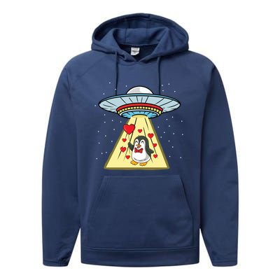 Ufo Abduction Penguin Valentines Day Cute Gift Performance Fleece Hoodie