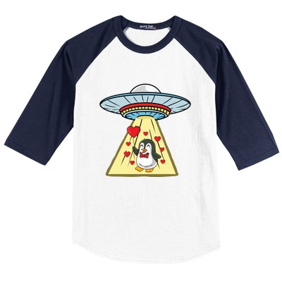 Ufo Abduction Penguin Valentines Day Cute Gift Baseball Sleeve Shirt