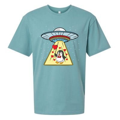 Ufo Abduction Penguin Valentines Day Cute Gift Sueded Cloud Jersey T-Shirt