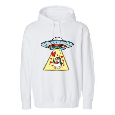 Ufo Abduction Penguin Valentines Day Cute Gift Garment-Dyed Fleece Hoodie