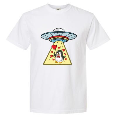 Ufo Abduction Penguin Valentines Day Cute Gift Garment-Dyed Heavyweight T-Shirt