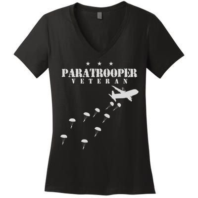 U.S Airborne Paratroopers Veteran Vintage Women's V-Neck T-Shirt